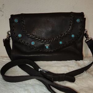 Vaccari Cross Body Leather Purse with Turquoise Beading